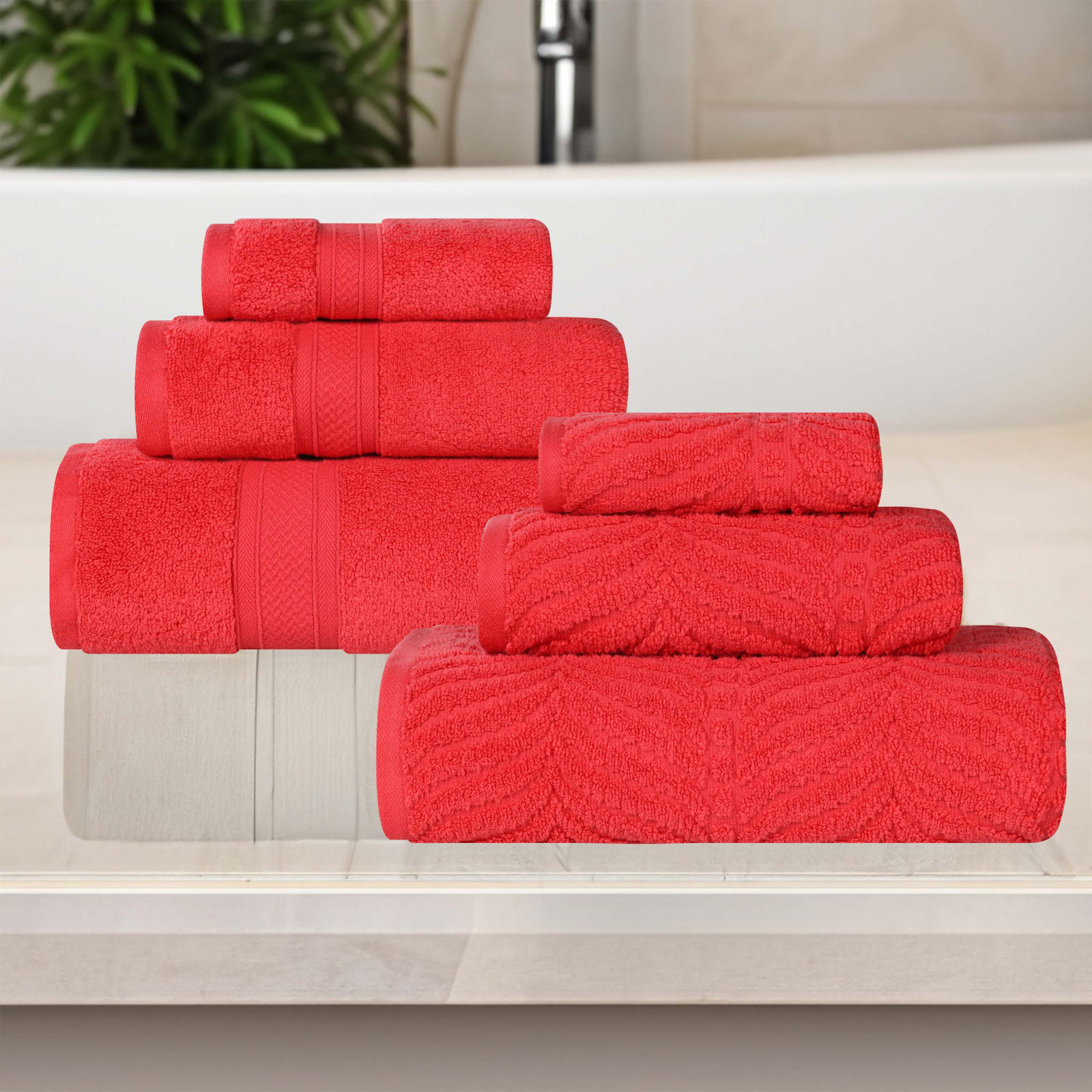 Amaretto 6-Piece Chevron Cotton Towel Set, Red