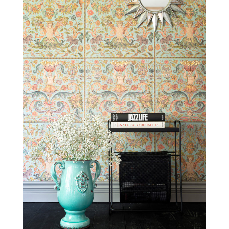 Renascimento Floral Wallpaper Roll, Green/Blue/Gold