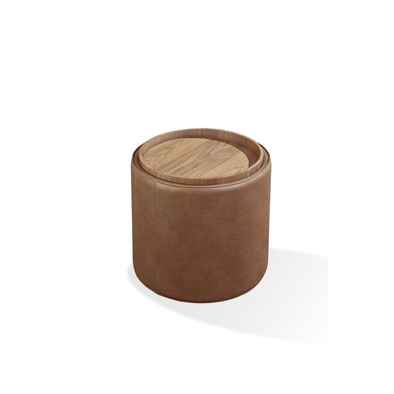 Yeal Leather Upholstered Storage End Table With Wooden Tray Top