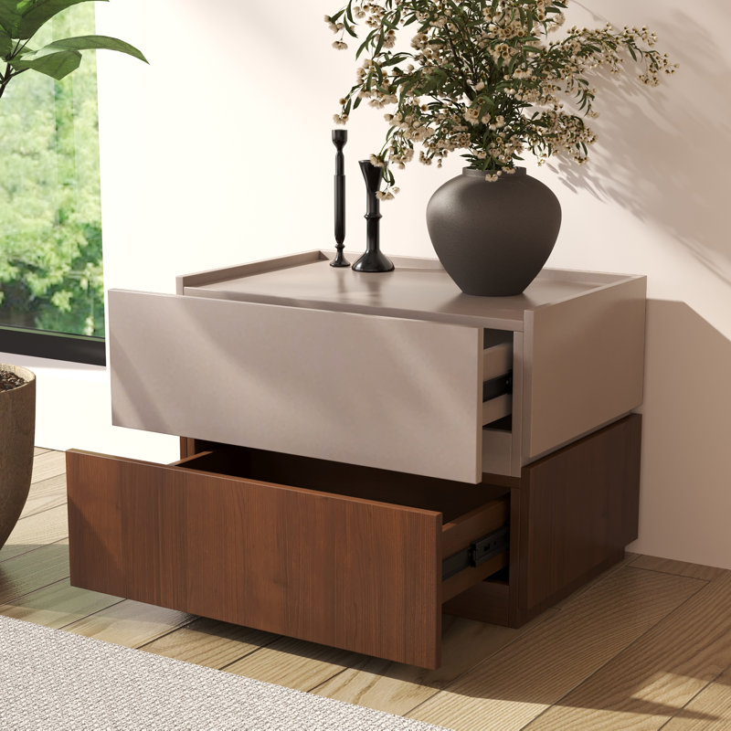 Heckman Modern Modular Light Oak Nightstand,4 Drawers For Bedroom, Modular Assembly（Set of 2）, Brown/Beige