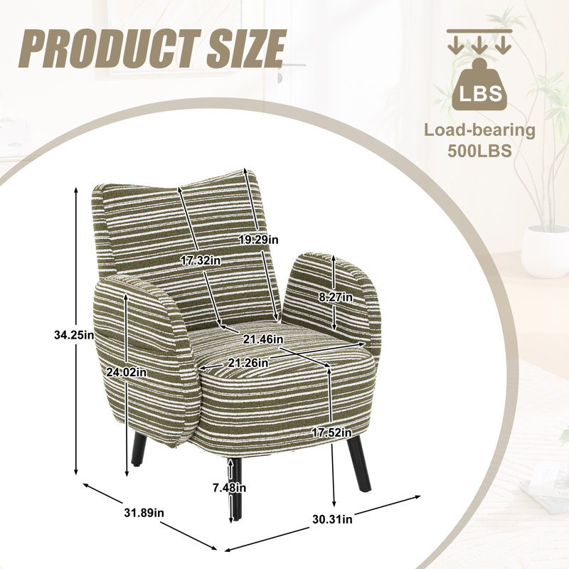 Chaise avec accoudoirs rembourrés 30,3 po, Olive