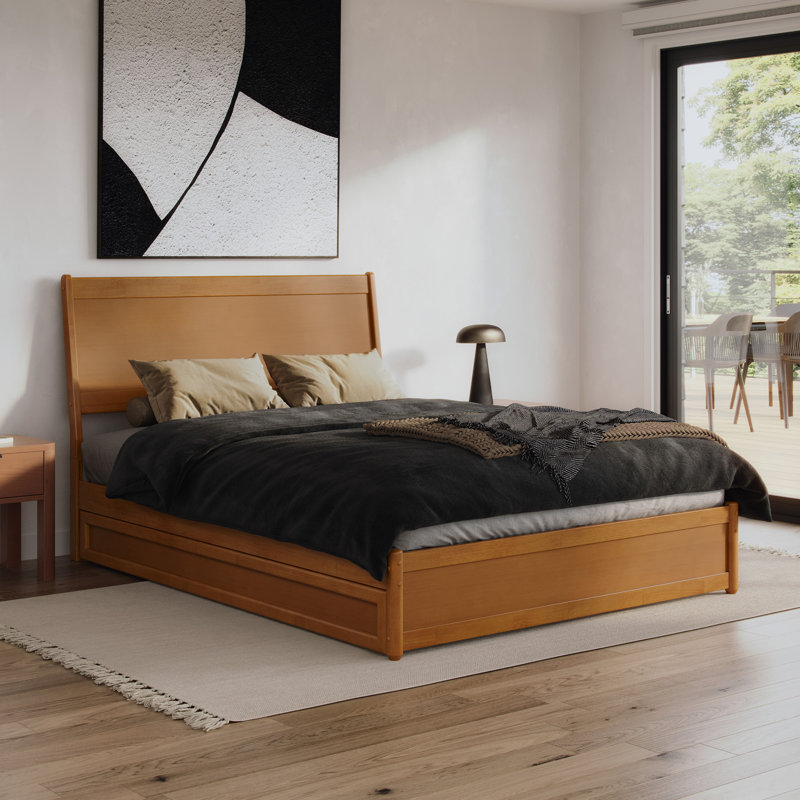 Avdesh Solid Wood Sleigh Trundle Extra Bed, Queen, Light Toffee