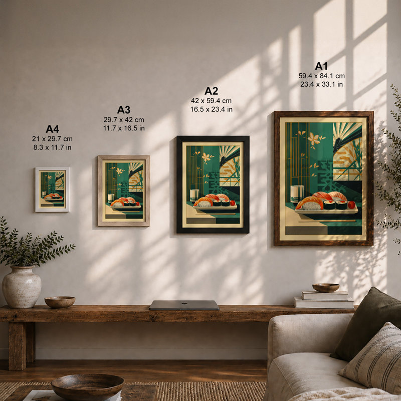 Sushi Platter Deco Art Deco - Framed Print, A2 - 59.4 x 42.0 cm, White