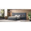 Grand lit plateforme tapissier avec grande tête de lit, mobilier de chambre à coucher, velours, gris
