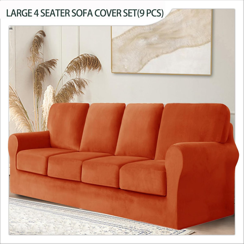 Sofa Cover With Separate Seat Cushions And Backrests Stretch Velvet Sofa Slipcover Couch Covers Furniture Protector Split Combined (Large 4 Seat Set 9 PCS)