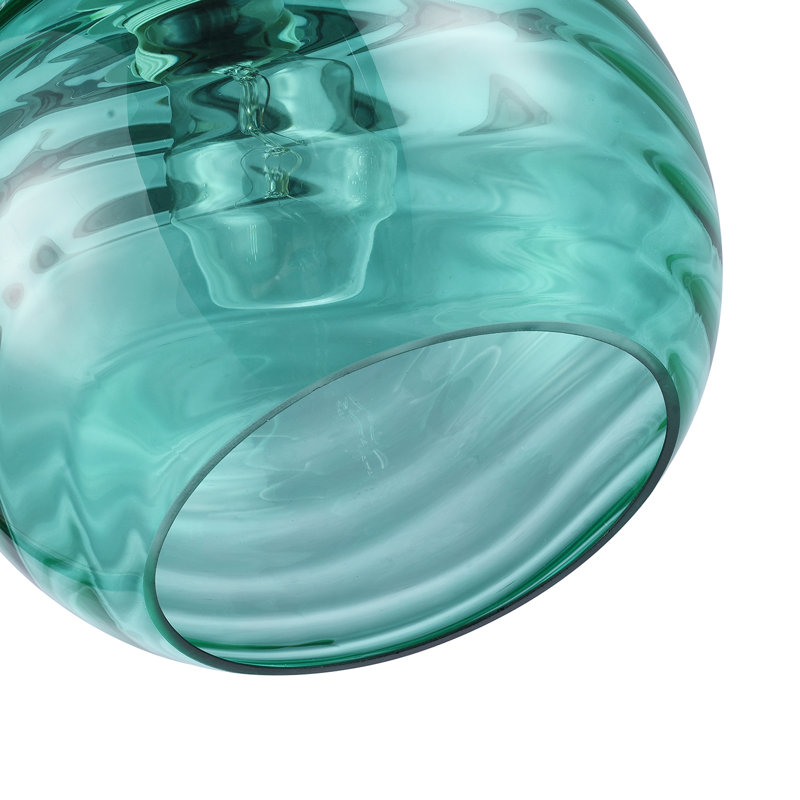 Modern Designer Circular Ribbed Glass Non Electric Pendant Lamp Shade, Green