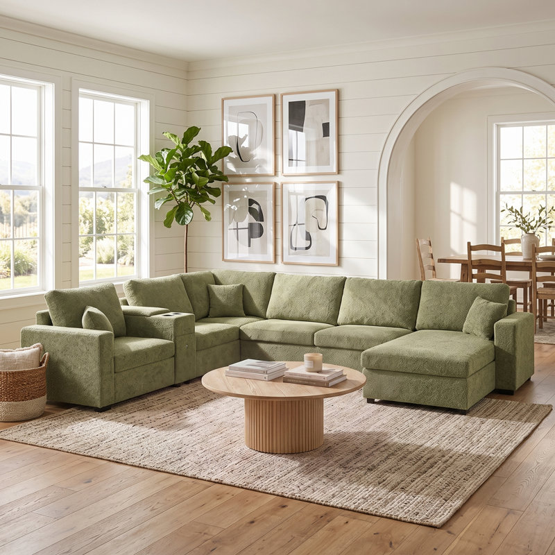 Porte-gobelet modulaire à 5 places avec coussins vert pour le salon