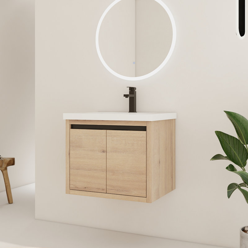 Ensemble de meuble-lavabo simple 24 po avec plateau en résine Blunham, Imitation chêne, l 24 po