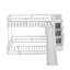 Lit simple superposé au-dessus d'un lit double avec glissière et escalier de rangement, lit superposé en bois de pin massif pour enfants avec garde-corps, blanc