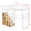 Lit mezzanine simple en métal équipé d'un escalier de rangement et d'une petite armoire-489030747