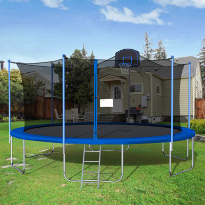 Trampoline de cour arrière moderne 16 pi avec enceinte de sécurité Modern Luxe Furniture