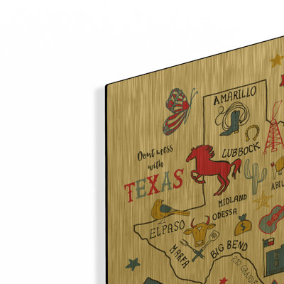 «Texas» par Farida Zaman, art mural en métal doré, 12 po x 12 po
