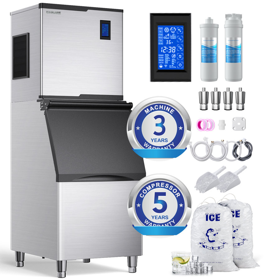 Coolake Commercial Ice Maker Machine 450lbs With 360lb Large Storage, 22 Inch Full Cube Air Cooled Stainless Steel Freestanding Ice Machine For Restaurant Church Hotel, Doe Etl Listed