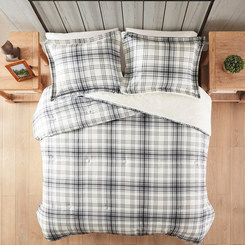 Édredon en fausse laine très grand / très grand avec revers en fourrure - à carreaux, chaud, facile à laver, décoration de literie chaude et confortable, lavable à la machine