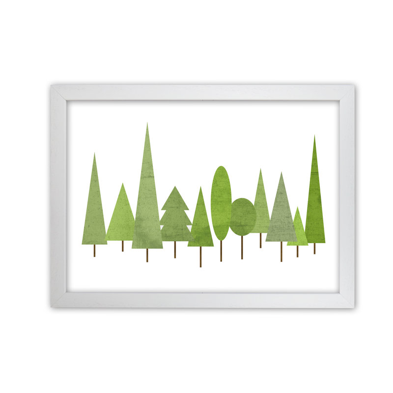 Scandinavian Trees Landscape Original - Print, White Frame, 59cm H x 84cm W x 3cm D