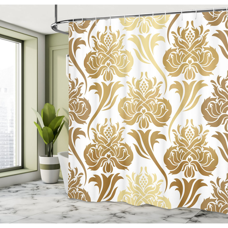 Damask Shower Curtain with Hooks Included, 70" H x 69" W