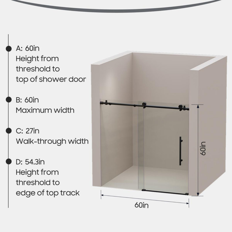 Matte Black Frameless Sliding Glass Shower Doors with Stainless Steel Hardware