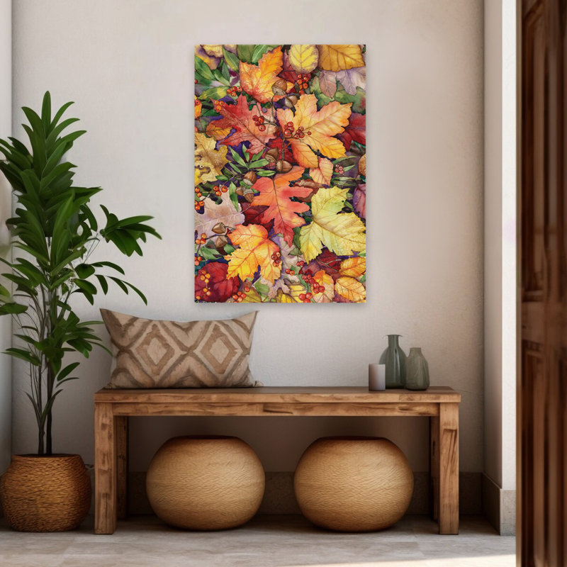 Feuilles et glands - baies d'automne, art brun, H 48 po x l 32 po