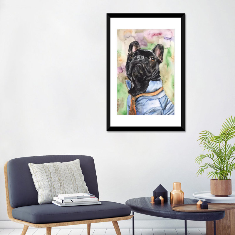 « original french bouledogue », reproduction sur toile, Papier d'art encadré noir, H 32 po x l 24 po x P 1 po, Blanc