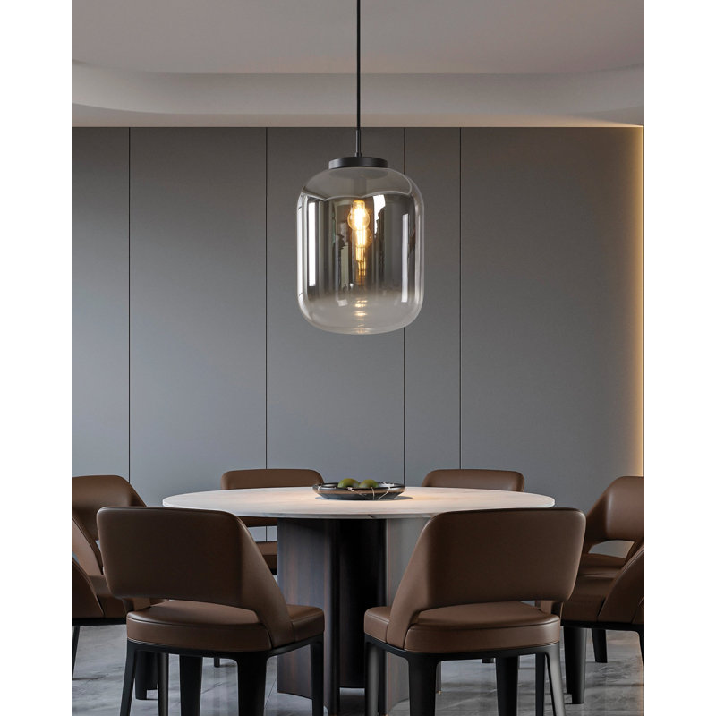 Luminaire suspendu noir 1 lumière avec abat-jour en verre fumé chromé, H 166,61 po x l 13,78 po x P 13,78 po