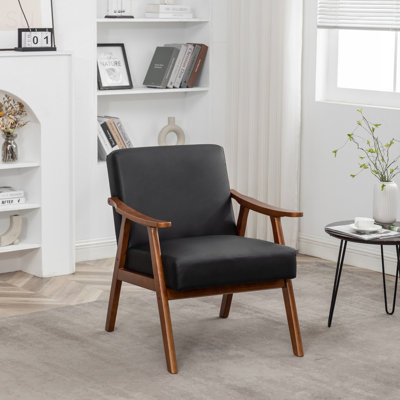Chaise d'appoint Mid-Century moderne avec revêtement en microfibre et structure en bois massif, parfaite pour les petits espaces et les sièges supplémentaires