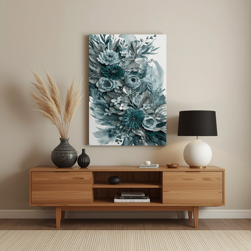 Aquarelle florale, art mural gris en métal 73