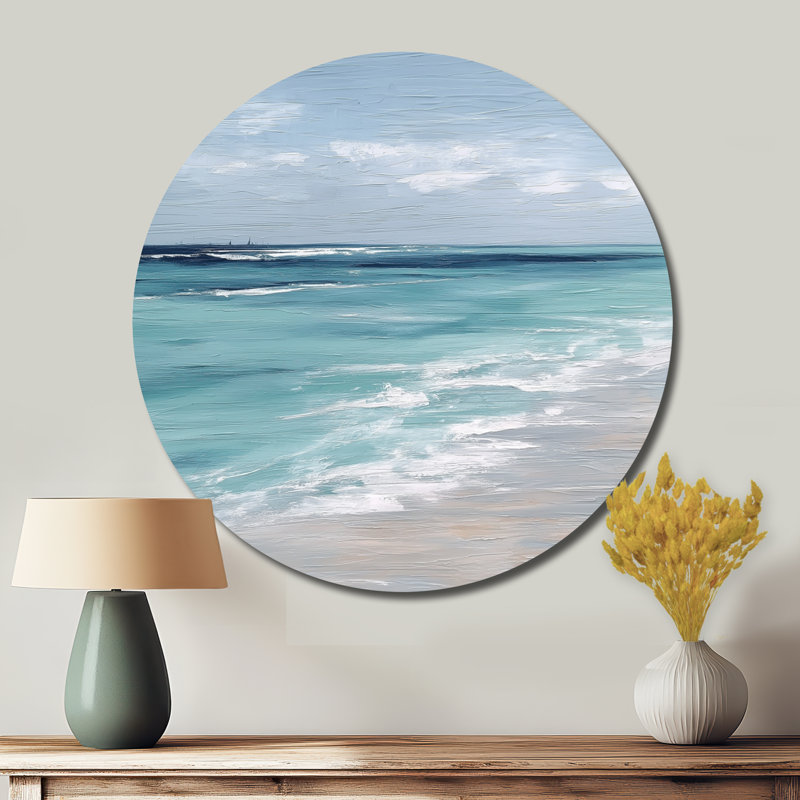 Décoration murale ronde en métal bleu et blanc, L 29 po x H 29 po