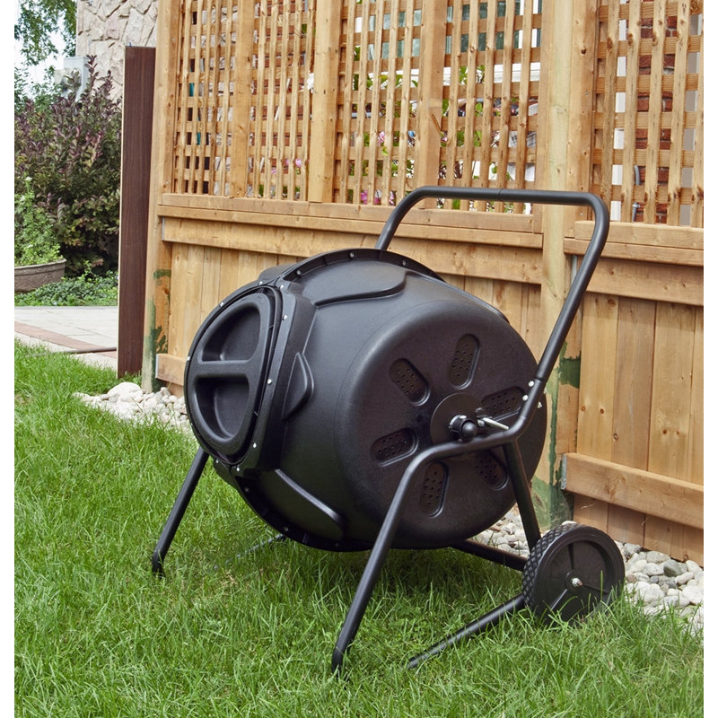 Black 50-Gallon Wheeled Tumbling Outdoor Composter with Steel Frame
