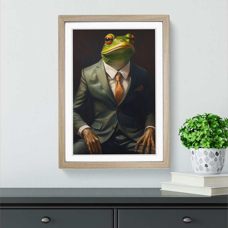Frog in a Suit Painting No.2 - Framed Print, Oak Framed, 46cm H x 34cm W