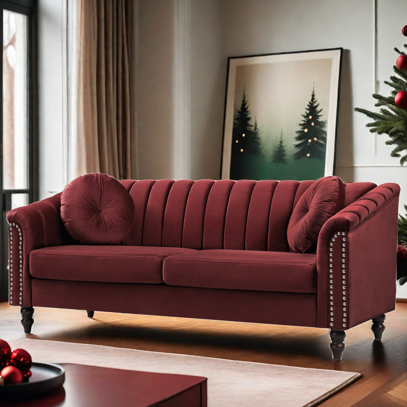 Mikole Upholstered Sofa, Red Velvet, 31" H x 75" W x 31" D