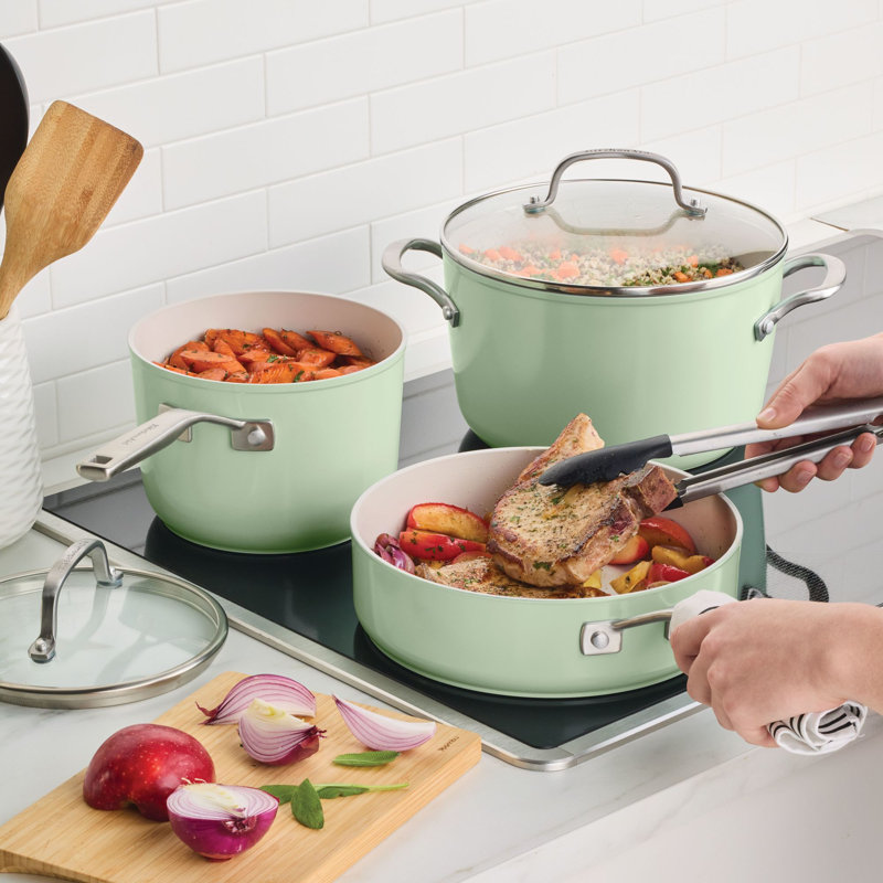 Kitchenaid Hard-Anodized Ceramic Induction Cookware Set, 10 Piece, Agave, Green