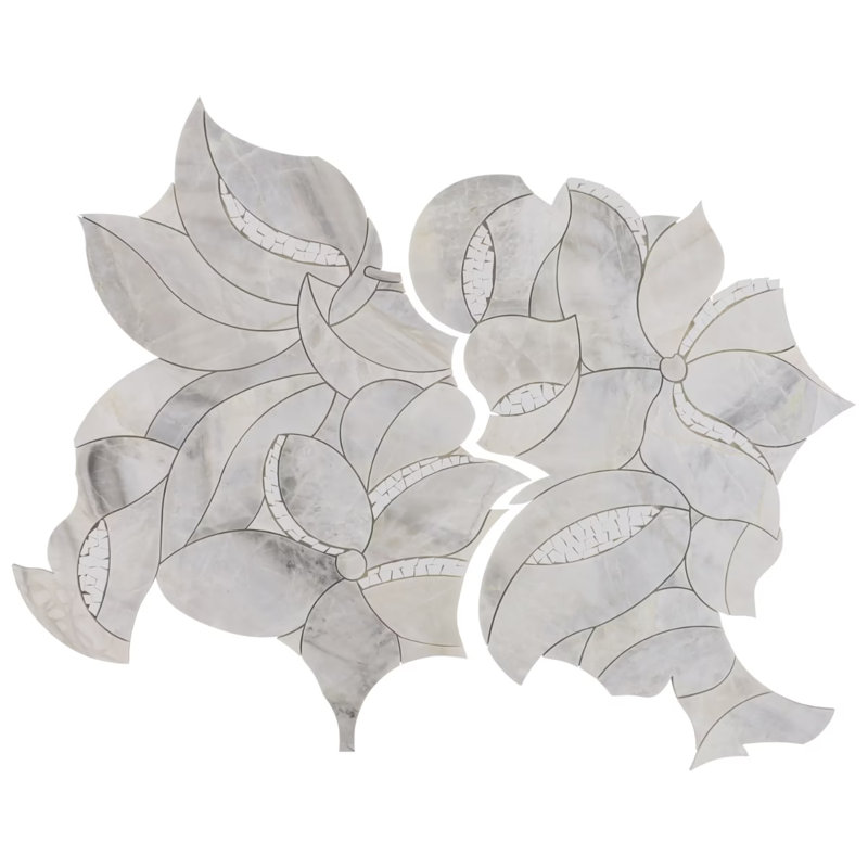 Raina Polished Waterject Marble Mosaic Tile, Andes Gray