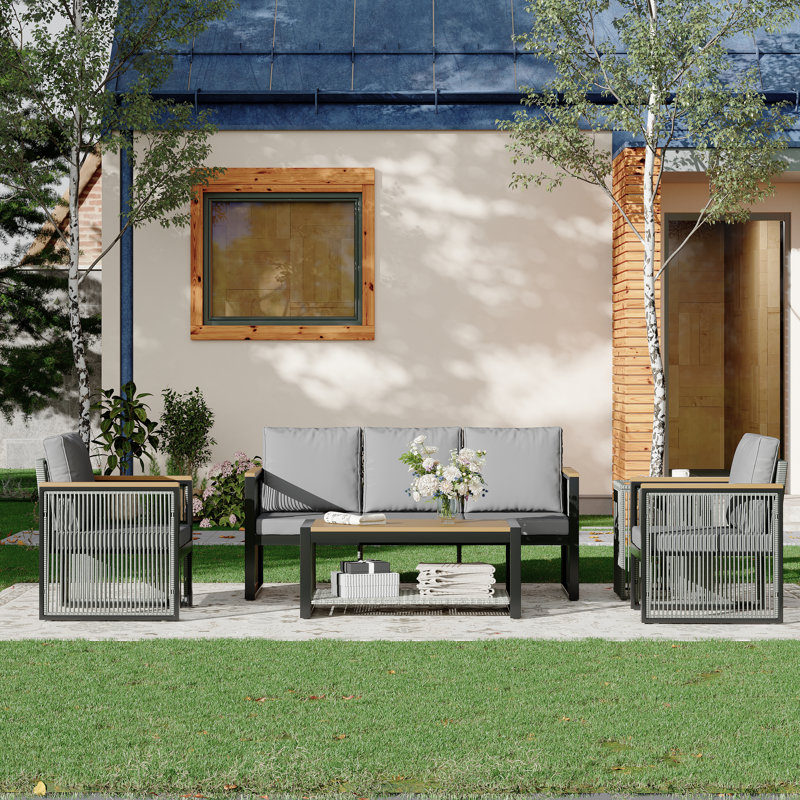 5 Pieces Patio Set Outdoor Furniture Sets Modern Chair Conversation Sets With Coffee Table, Gray