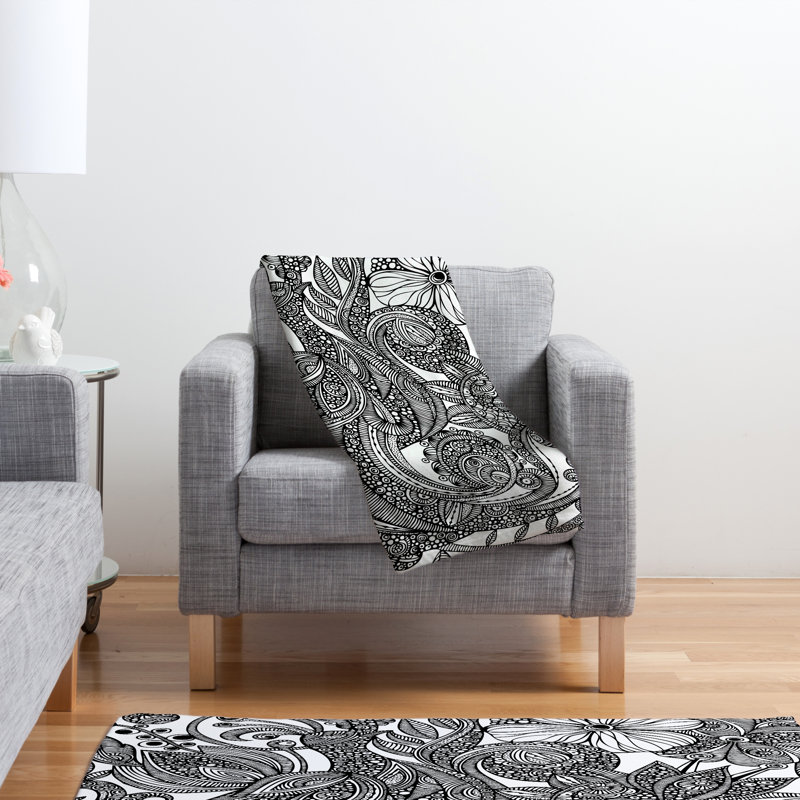Jeté blanc noir oiseau en fleurs, Grand