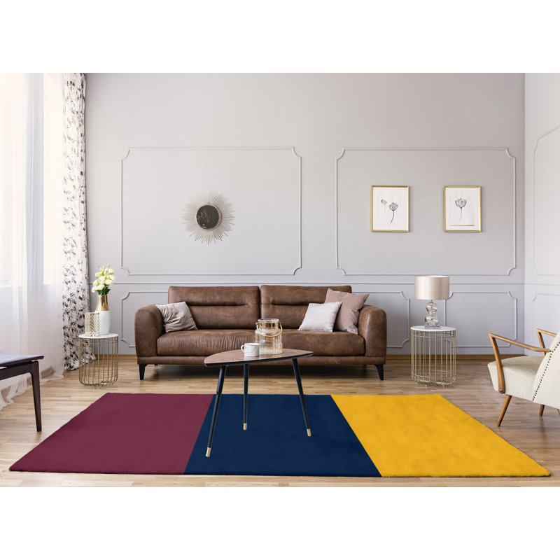 Tapis à rayures/bleu marine/couleur dorée, Rectangle 8 pi x 10 pi