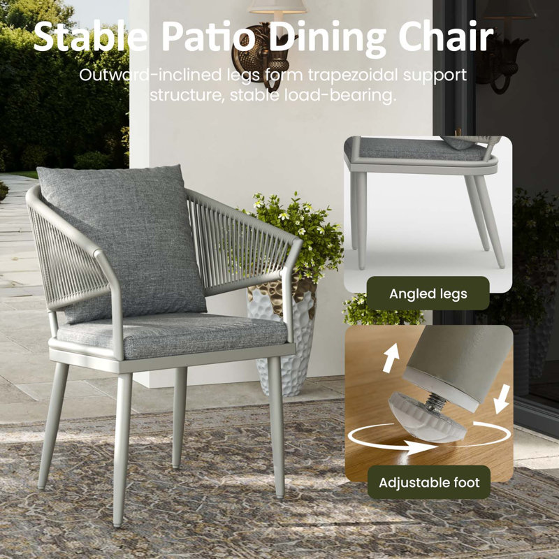 Patio Dining Armchair with Cushion, Light Grey / White, 4