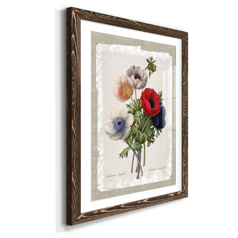 Botanical Bouquet Anemone - Reproduction d'art graphique sur papier encadré, H 44 po x l 31 po x P 1 po, Noyer