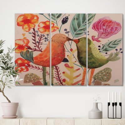 « souriant oiseau baiser », reproduction d’image multi-pièces sur toile