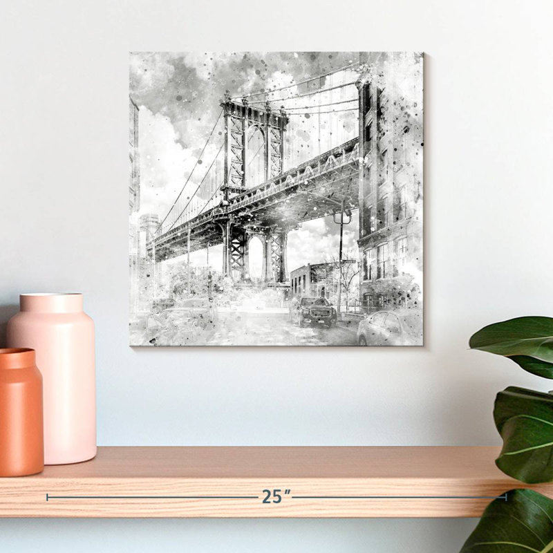 Lilie NYC Manhattan Bridge - monochrome, H 16 po x l 16 po