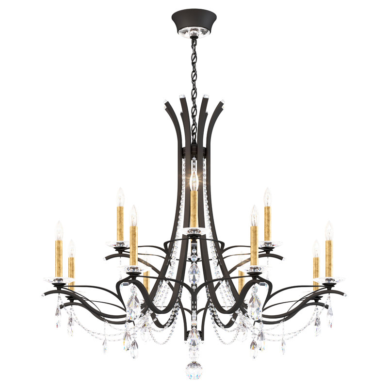 Vesca 12 Light 45in x 40in Two-Tier Chandelier in Heirloom Bronze with Clear Radiance Crystals, Chinese (K9), Black