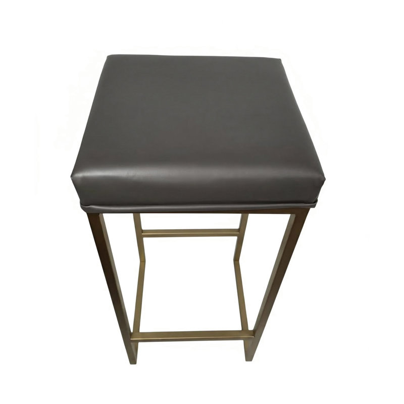 Tabouret de bar en cuir gris, Siège gris / cadre doré