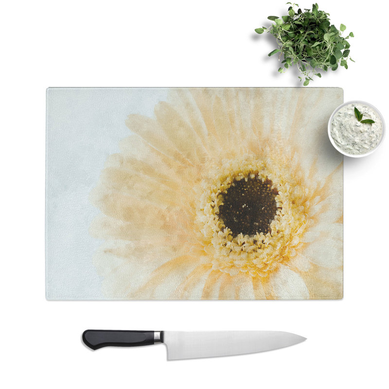 Tempered Glass Pale Yellow Gerbera Chopping Board, 28.5 cm x 39 cm
