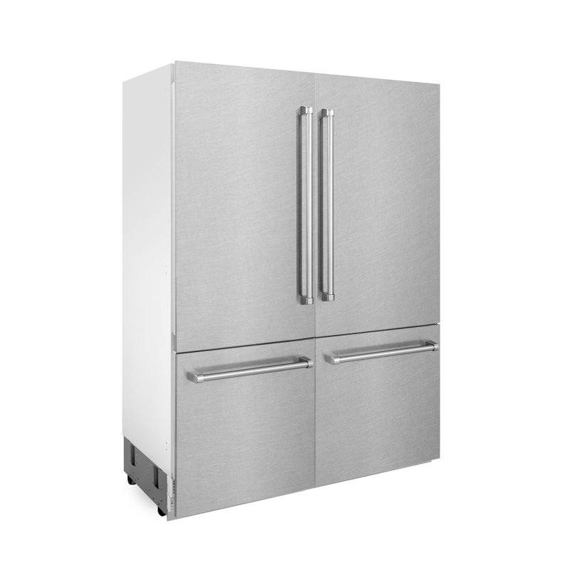 60" Built-in 4-Door French Door Freezer Refrigerator with Internal Water and Ice Dispenser in DuraSnow® Stainless Steel