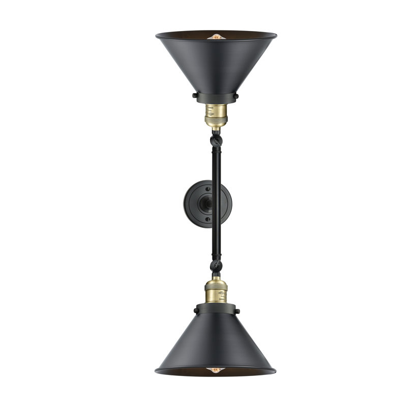 Reppert 2 - Light Dimmable Vanity Light, Matte Black, 6 Watt Vinage LED Bulb, Black Antique Brass