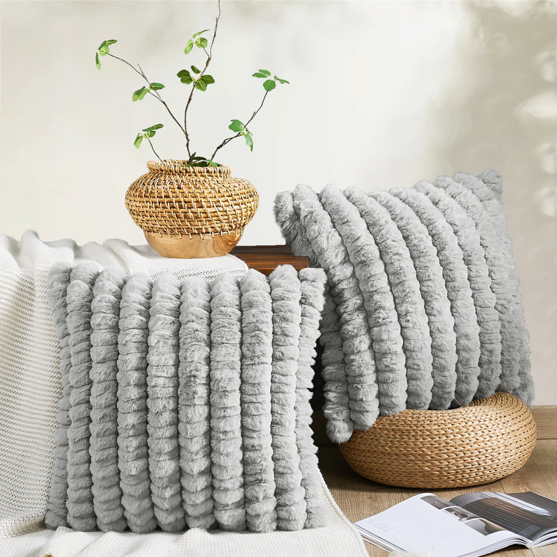 Striped Square Cushion Cover, Silver