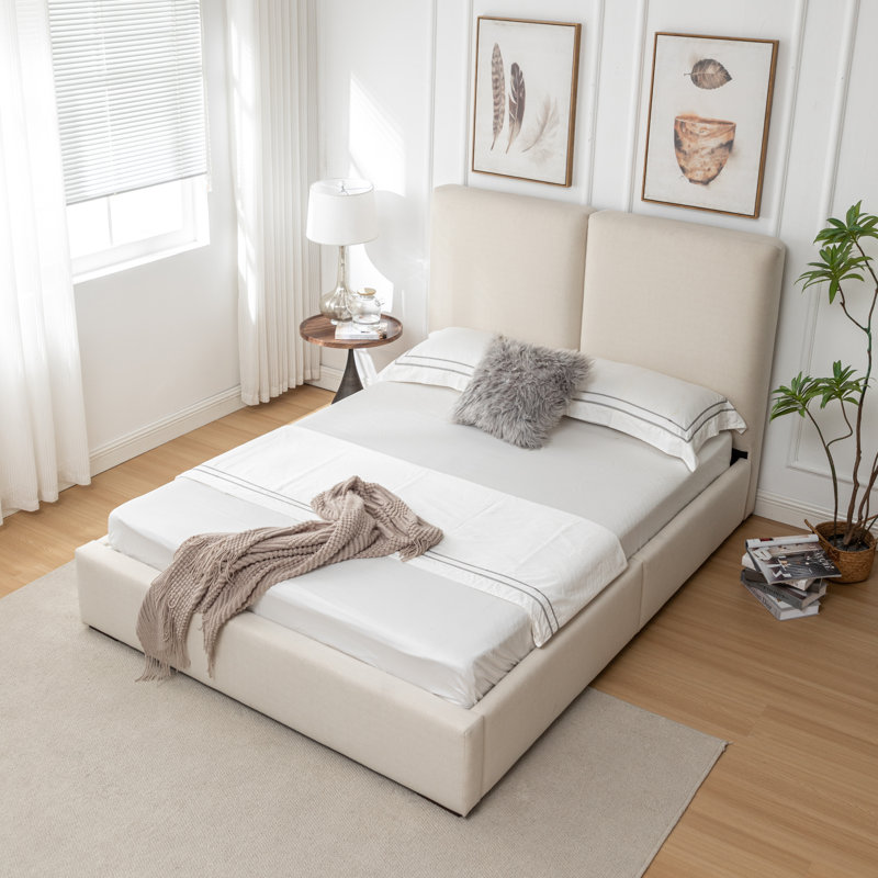 Lit tapissier - Grand lit - Tissu de performance naturel avec polyester recyclé, Beige