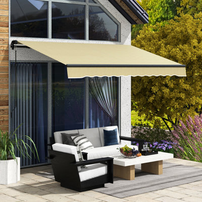 Auvent de balcon rétractable 10 pi x 8 pi, abri de soleil avec tissu 280 g / m², manivelle manuelle, structure en aluminium, beige pour terrasse, auvent de jardin 8 pi, pare-soleil