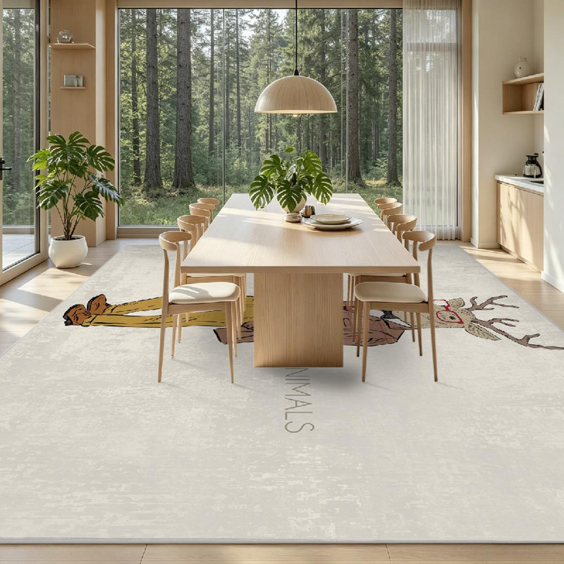 Tapis d'intérieur transparent lavable à la machine, motif cerf habillé, style hipster., Rectangle 71 po x 98 po