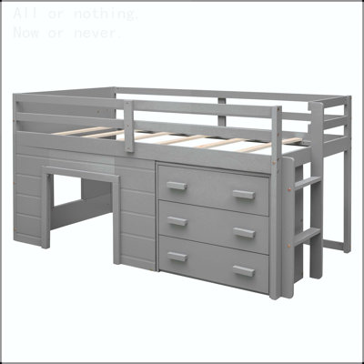 Twin Size Loft Bed with Storage Cabinet and Shelves