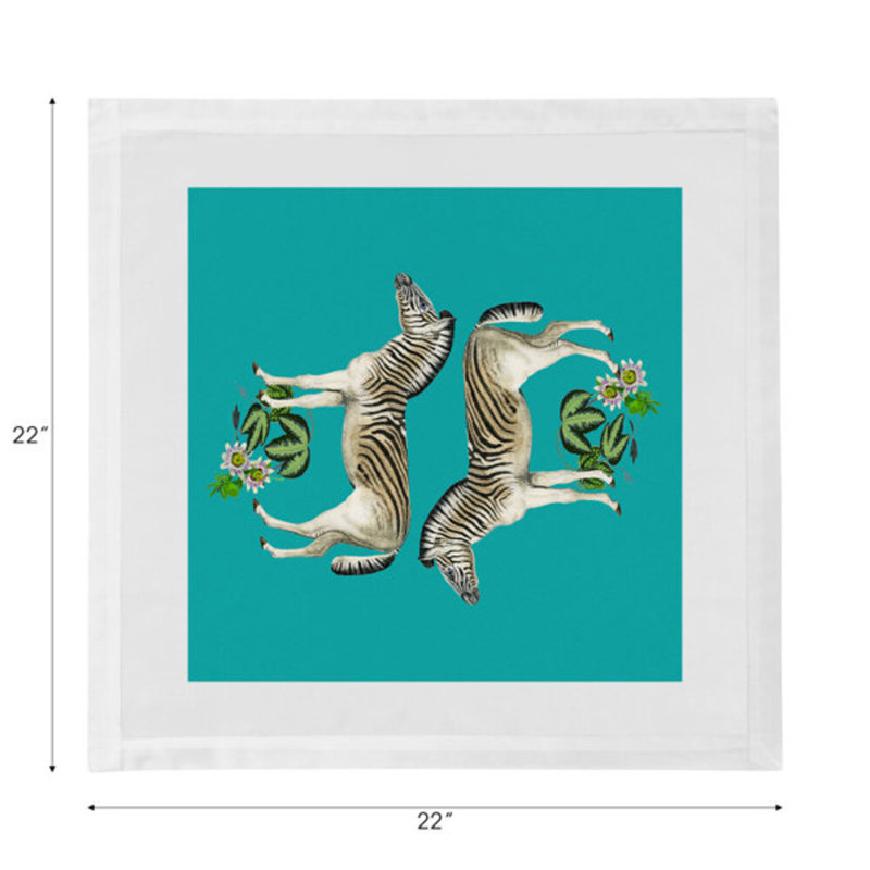 Zebra Seeing Double Cotton Sateen Dinner Napkins, Teal
